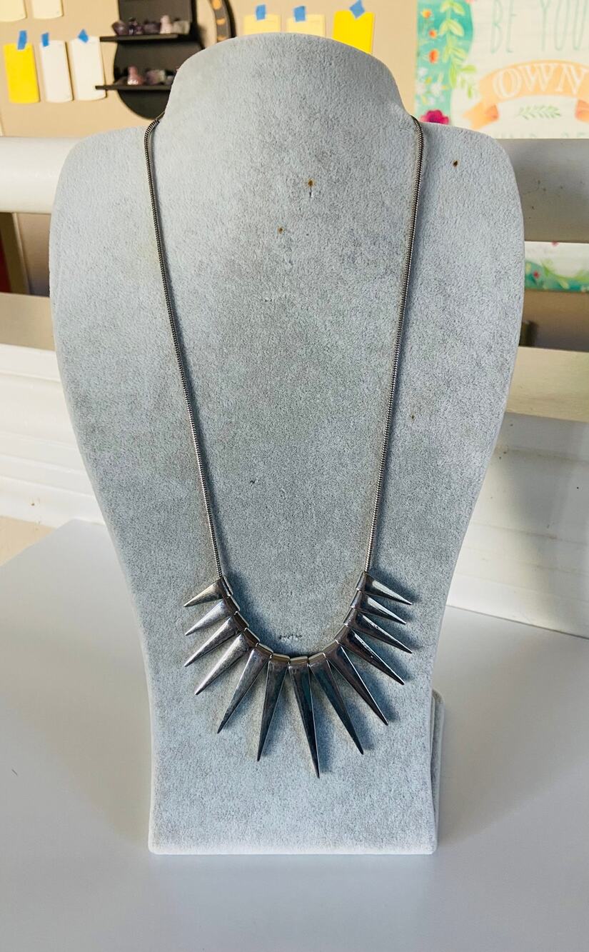 Express Silver Tone Rocker Edgy Metal Spike Necklace Jewelry Fashion Accessory